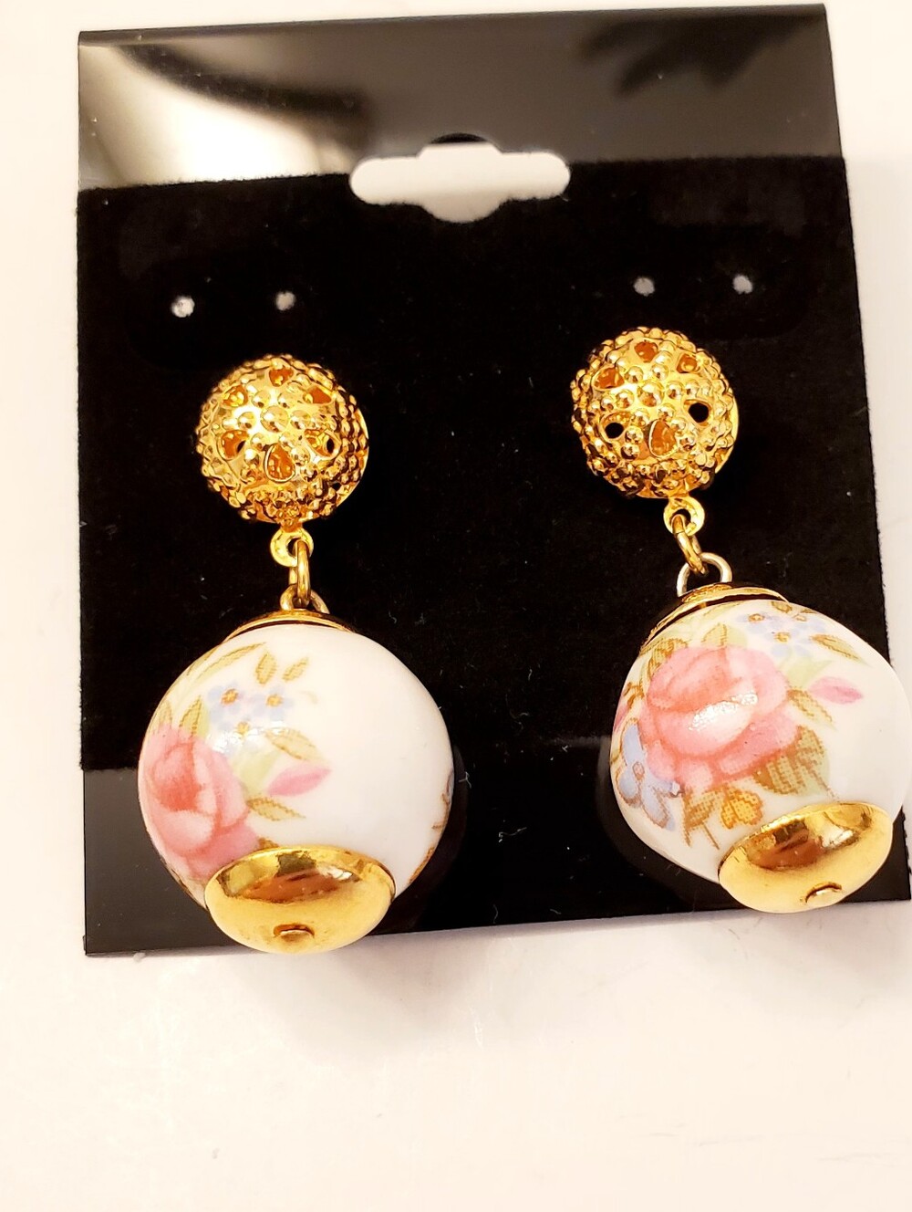 Victorian Style Floral Porcelain Earrings, Post Back
